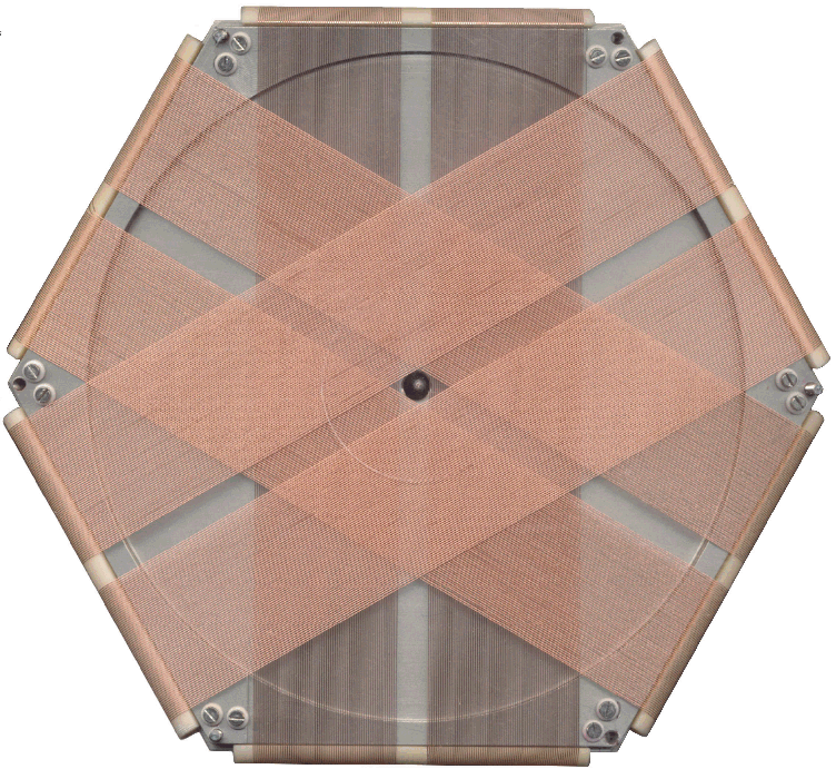 Figure 2: Hex-anode delay line position sensitive detector.