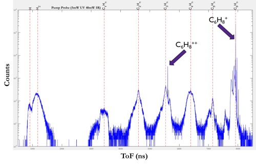 Spectra containing the yield as a function of the time of flight.