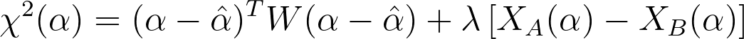 Fig. 4: General form for Χ2 calculation in regard to DCH mass estimations. Note: α = {α1, α2}T, W = cov(α), λ = mass-variance constraint