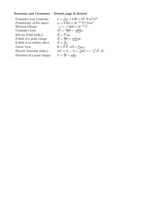 Engineering Physics Ii Ksu 214 224 Exam 1 Equation Sheet