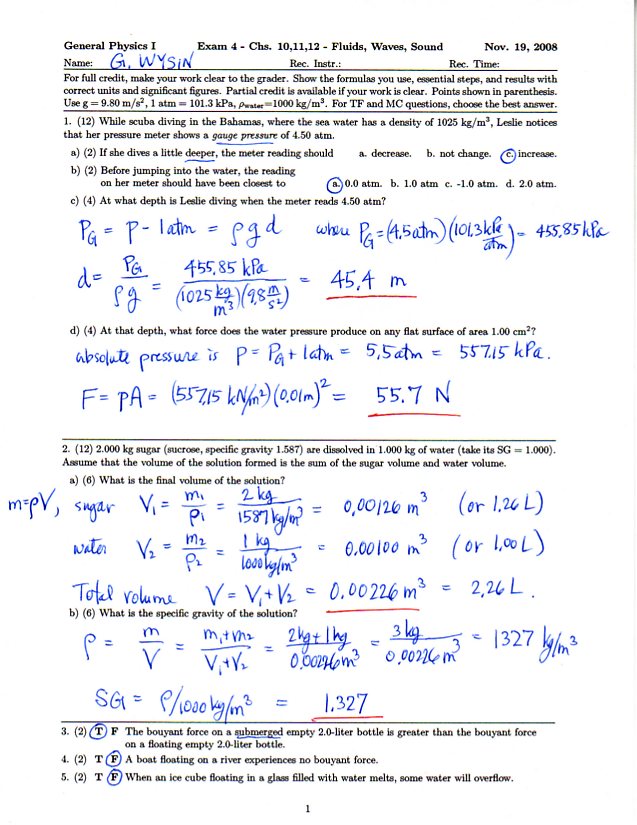 GP I Fall 2008 KSU. Exam 4 Solution